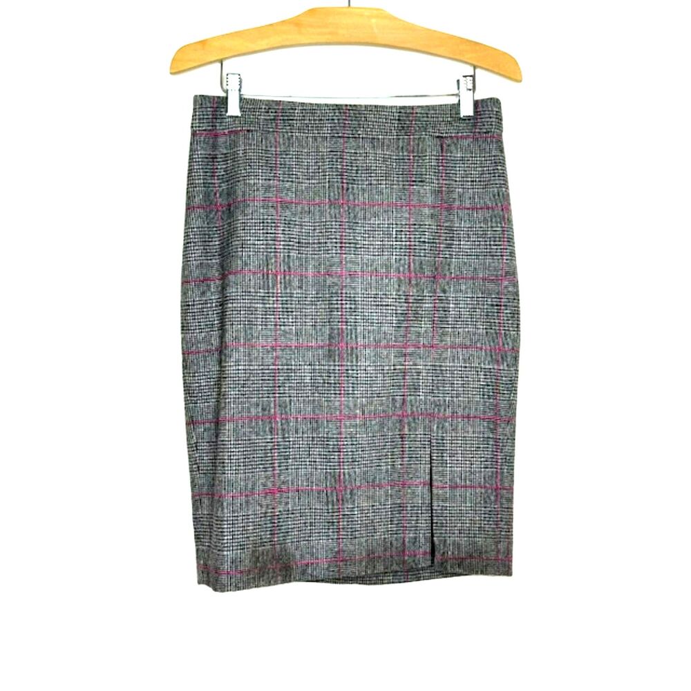 J. CREW BLACK & PINK HOUNDSTOOTH PLAID WOOL BLEND PENCIL SKIRT PETITE SIZE 4 NWT